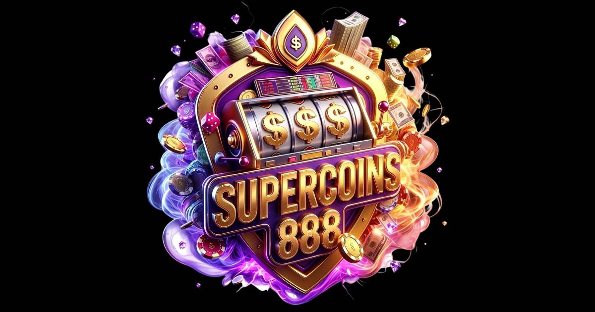 Main SuperCoins888 Casino banner showing players collecting coins on a digital gaming platform